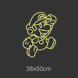 LED neonskilt med Mario-figur i gult kontonlys, 38x50 cm.