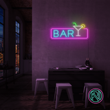 Rektangulært LED neonskilt «BAR» med cocktailglass