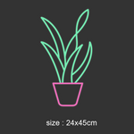 LED-neonskilt potteplante, grønt og rosa lys; 24x45 cm