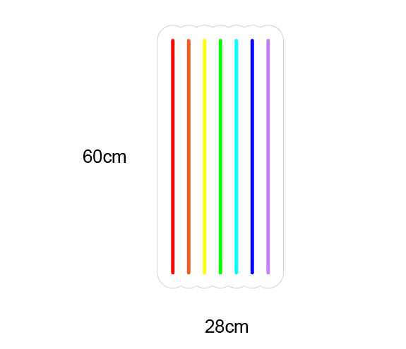 LED-neonskilt, regnbuebånd i loddrette striper, rund kant; 60×28 cm
