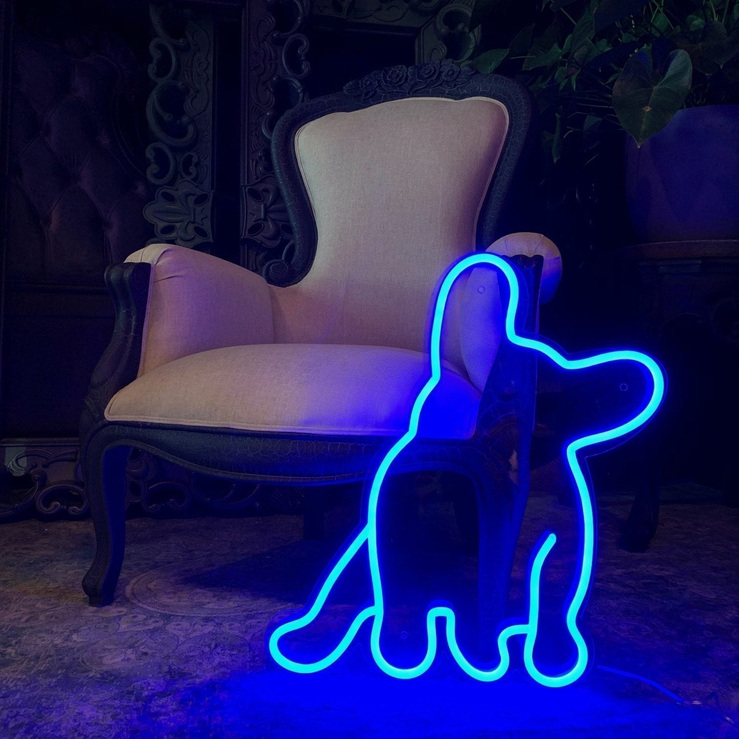 "Fransk Bulldog" Led neonskylt. Royal Blue.