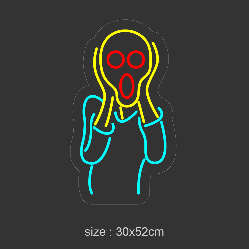 LED-neonskilt «Skriet» i neonfarger, størrelse 30x52 cm