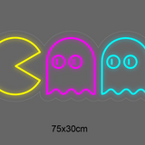 LED-neonskilt Nintendo Emoji 75x30 cm: Pac-Man gul, spøkelser rosa/blå