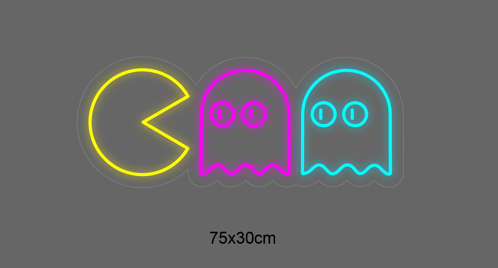 LED-neonskilt Nintendo Emoji 75x30 cm: Pac-Man gul, spøkelser rosa/blå