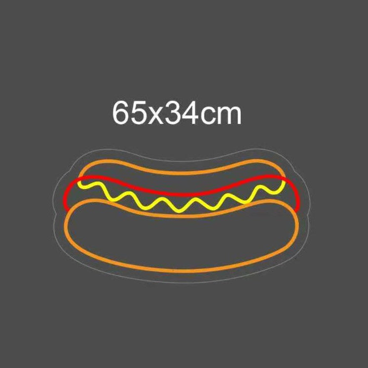 LED neonskilt pølse i brød, mål 65×34 cm