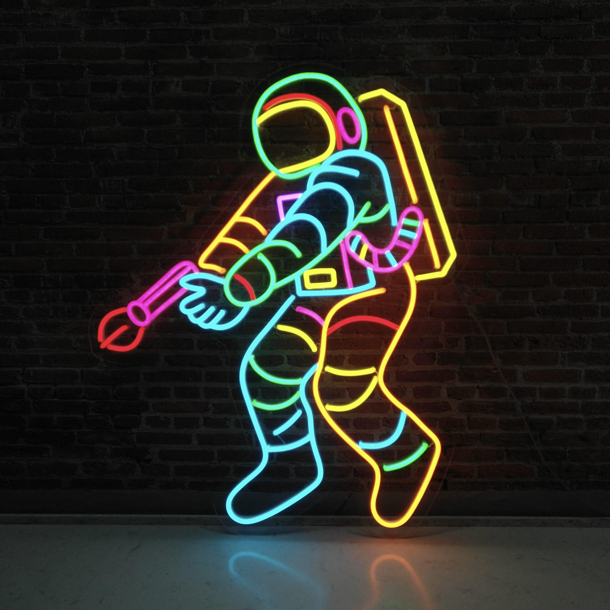 (Spaceman) Led neonskylt. 86x70 cm.