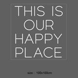 LED neonskilt med teksten «THIS IS OUR HAPPY PLACE», hvitt lys