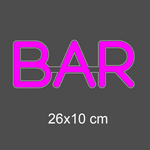 LED-neonskilt "BAR" med rosa lys og størrelse 26x10 cm