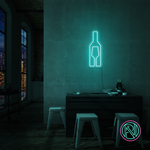Vin LED neonskilt i flaskeform, turkis lysende neon.