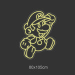 LED neonskilt med Mario-figur i gult kontonlys, 80x105 cm.