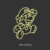 LED neonskilt med Mario-figur i gult kontonlys, 80x105 cm.