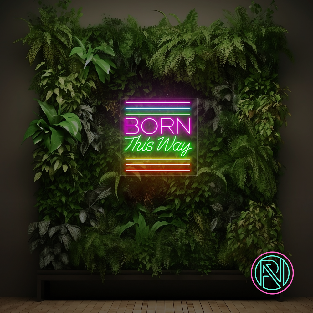 Skap en levende og personlig stil med vårt 'born this way' led-neonskilt. Perfekt for å sette et unikt preg i hjemmet, på kontoret eller i din forretning. Med sitt fargerike og livlige uttrykk er det mer enn bare et skilt – det er en erklæring.