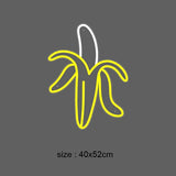 LED-neonskilt banan med gult neonlys og hvit kontur, 40x52 cm