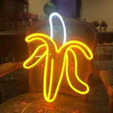 LED-neonskilt i form av banan, gult neonlys med hvit kontur