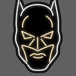 Batman LED neonskilt i maskeform med hvit ytterkant og gul lysende ansiktsdetaljer.