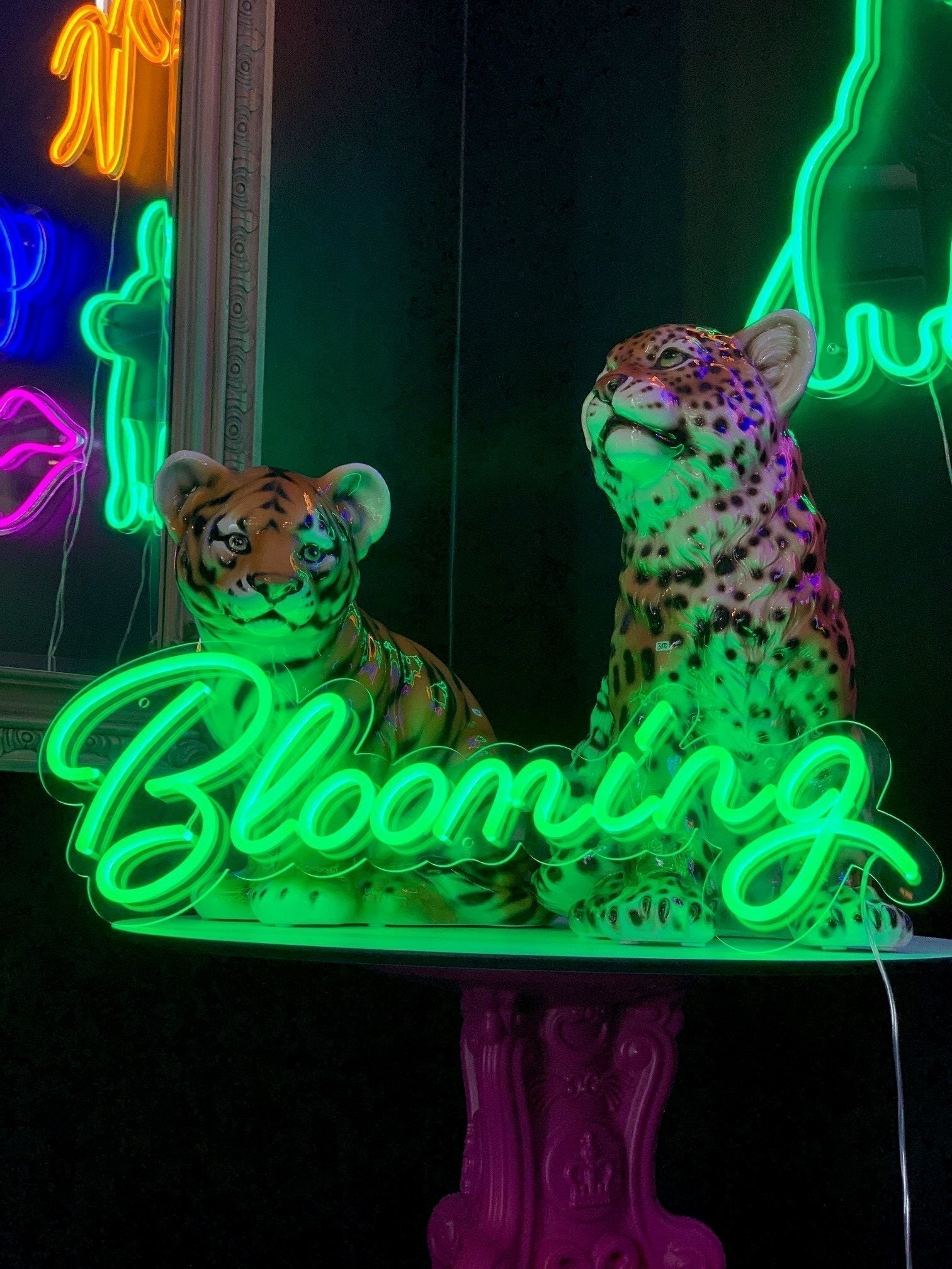 Skap en livlig og blomstrende atmosfære med 'blooming' led neonskilt. Tilgjengelig i ønsket farge for å matche enhver stil, perfekt for personlig eller kommersiell bruk. Mål på 80x31 cm gjør dette skiltet til et sjarmerende blikkfang.