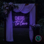 LED-neonskilt med «CHEERS to love», lysende rosa-lilla neon