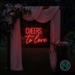 LED-neonskilt med «CHEERS to love», lysende rød neon