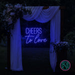 LED-neonskilt med «CHEERS to love», lysende blå neon