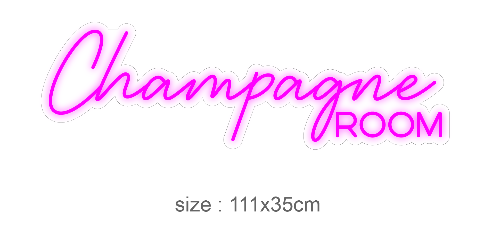 Skap en luksuriøs atmosfære med vårt 'champagne room' led neonskilt. Velg mellom et spekter av farger for å tilpasse det etter ditt personlige preg. Dette led-skiltet er ideelt for å gi et snev av eleganse til rommet, perfekt for private rom eller moderne forretningslokaler.