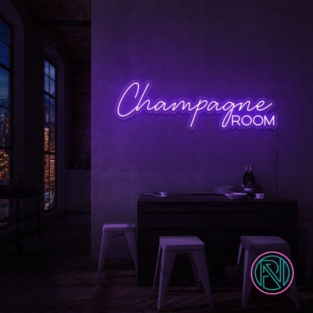 Skap en luksuriøs atmosfære med vårt 'champagne room' led neonskilt. Velg mellom et spekter av farger for å tilpasse det etter ditt personlige preg. Dette led-skiltet er ideelt for å gi et snev av eleganse til rommet, perfekt for private rom eller moderne forretningslokaler.