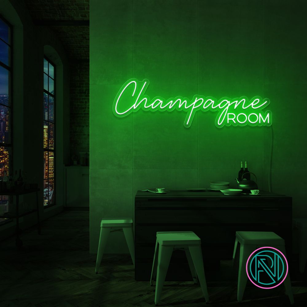 Skap en luksuriøs atmosfære med vårt 'champagne room' led neonskilt. Velg mellom et spekter av farger for å tilpasse det etter ditt personlige preg. Dette led-skiltet er ideelt for å gi et snev av eleganse til rommet, perfekt for private rom eller moderne forretningslokaler.