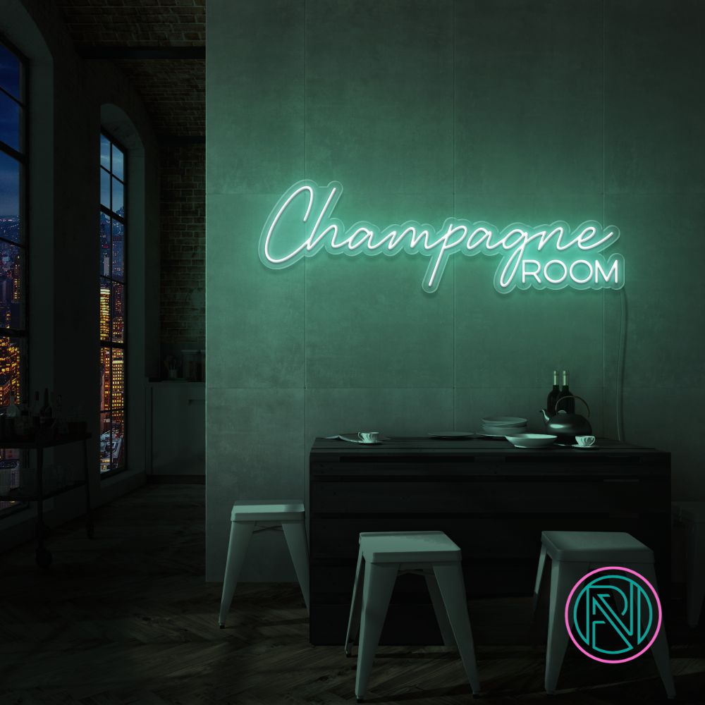 Skap en luksuriøs atmosfære med vårt 'champagne room' led neonskilt. Velg mellom et spekter av farger for å tilpasse det etter ditt personlige preg. Dette led-skiltet er ideelt for å gi et snev av eleganse til rommet, perfekt for private rom eller moderne forretningslokaler.