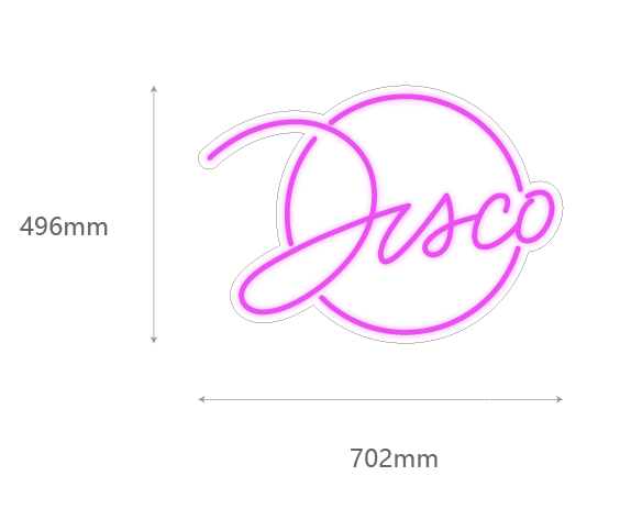 LED-neonskilt «Disco» mål 702 mm og 496 mm, rosa og hvit lys