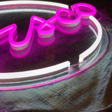 LED-neonskilt «Disco» LED-belysning i rosa, hvit kant og buet form