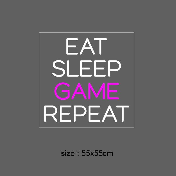 Neonskilt (EAT SLEEP GAME REPEAT) Pink. 55x55 cm