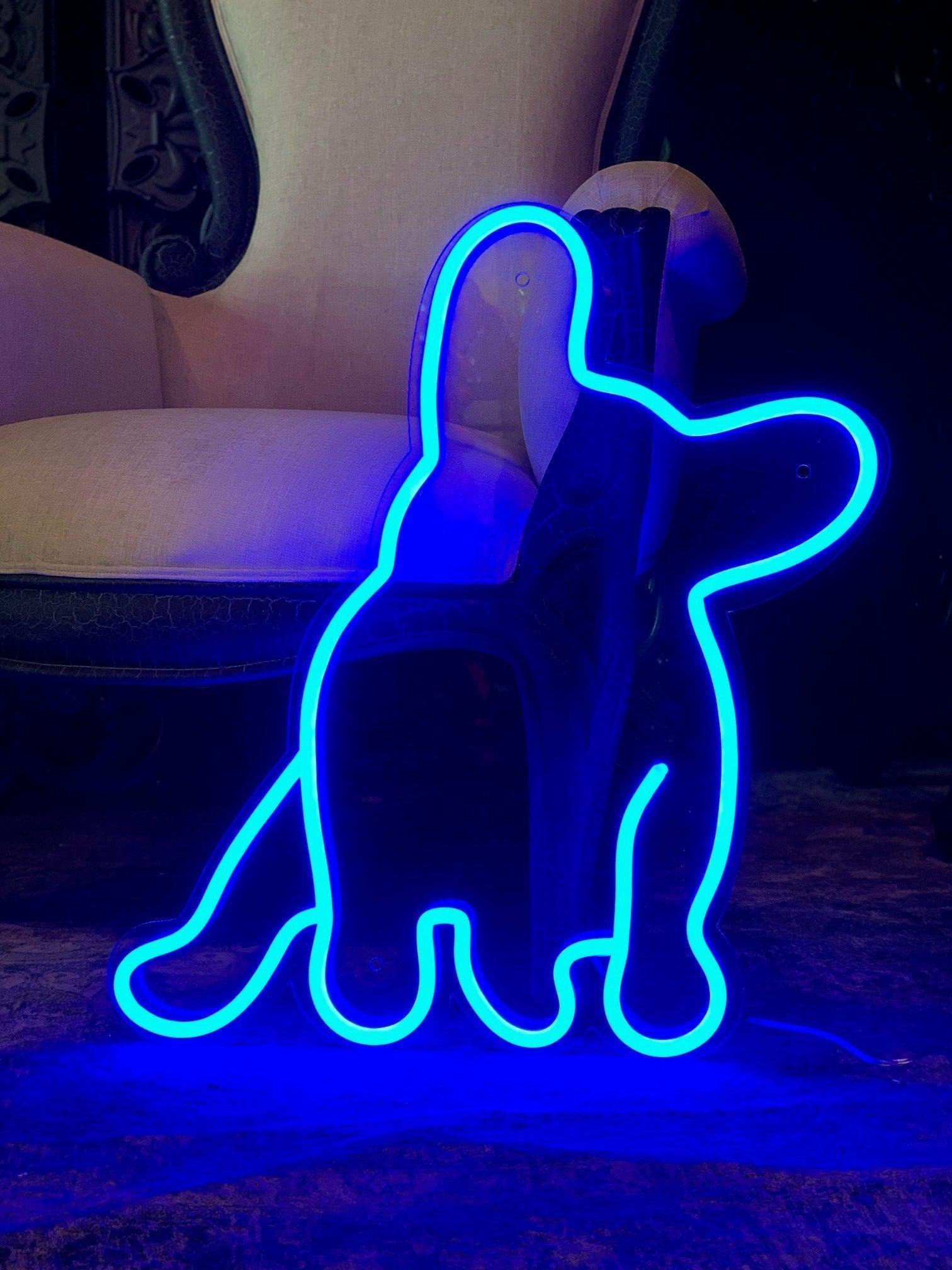 LED neonskilt fransk bulldog med blå neonbelysning