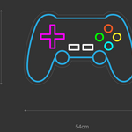 Gaming-LED neonskilt 54x35 cm: blå kontur, spillkontroller med fargerike knapper