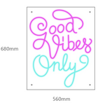LED neonskilt «Good Vibes Only» i rosa og blått, mål 680x560 mm.