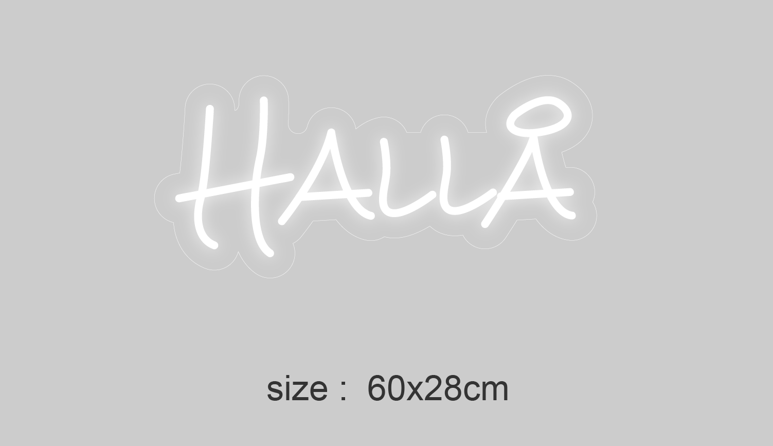 HALLÅ LED-neonskilt, størrelse 60×28 cm, hvit lysende skrift
