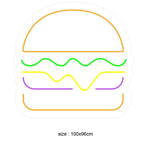 LED-neonskilt hamburger i oransje, grønt, gult og lilla; størrelse 100x96 cm