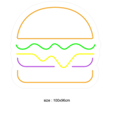 LED-neonskilt hamburger i oransje, grønt, gult og lilla; størrelse 100x96 cm