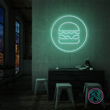 LED-neonskilt «Hamburger i sirkel» med turkis lys