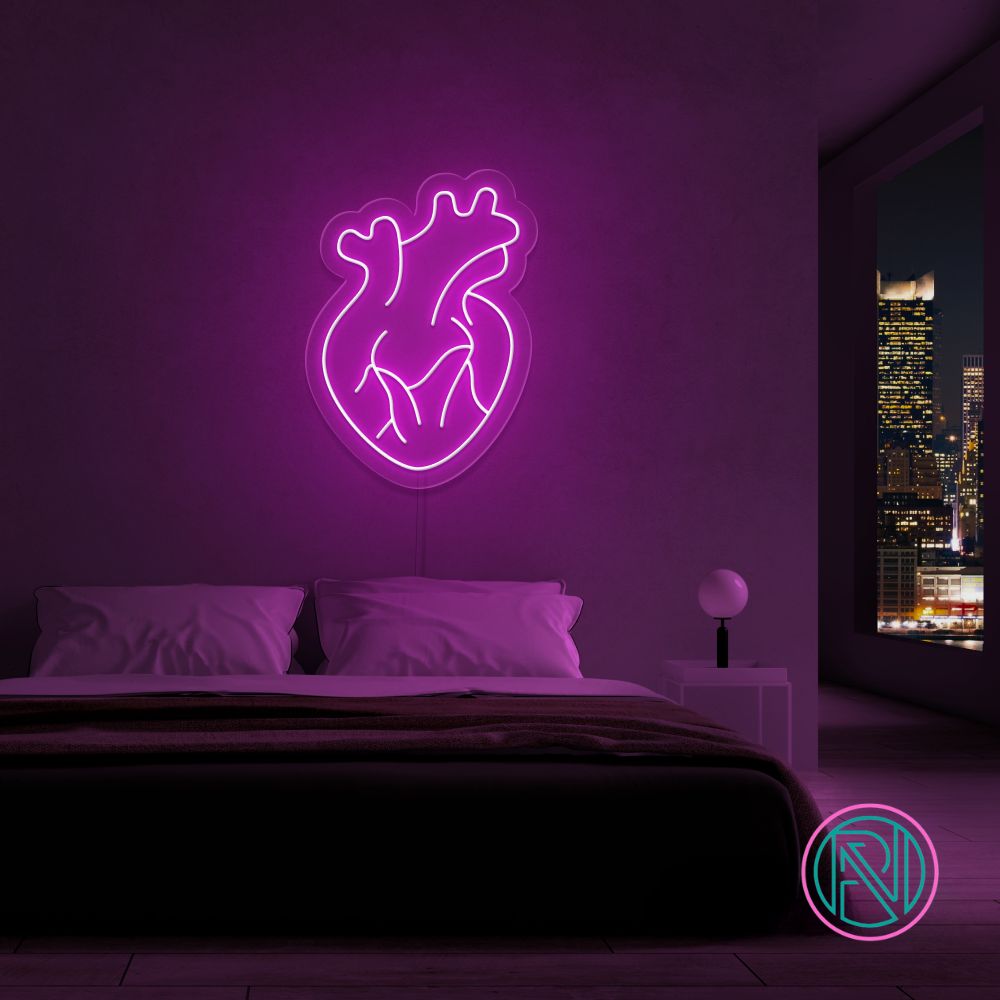 LED-neonskilt med hjerteform, lilla rosa glød