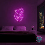 LED-neonskilt med hjerteform, lilla rosa glød