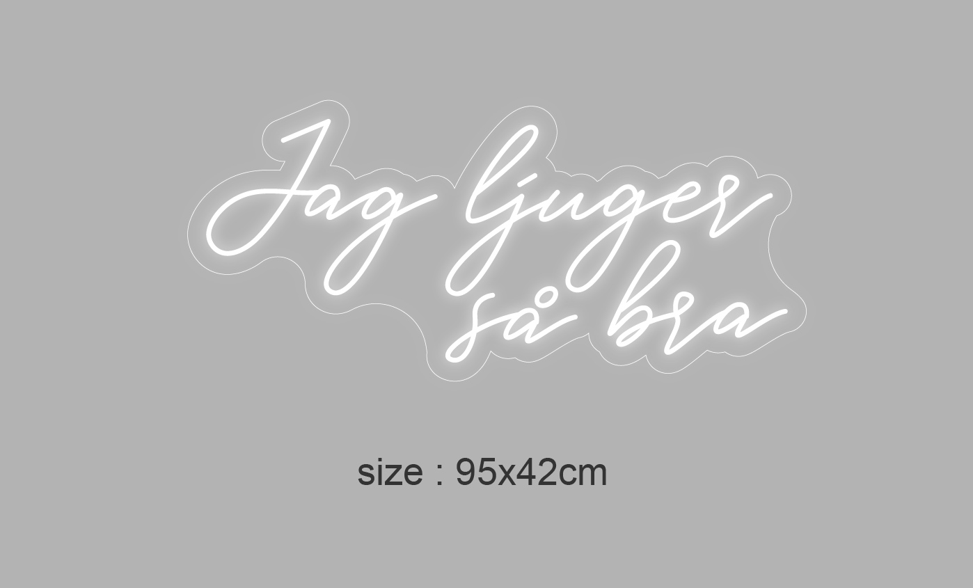 LED-neonskilt på 95x42 cm med teksten «Jag ljuger så bra». 