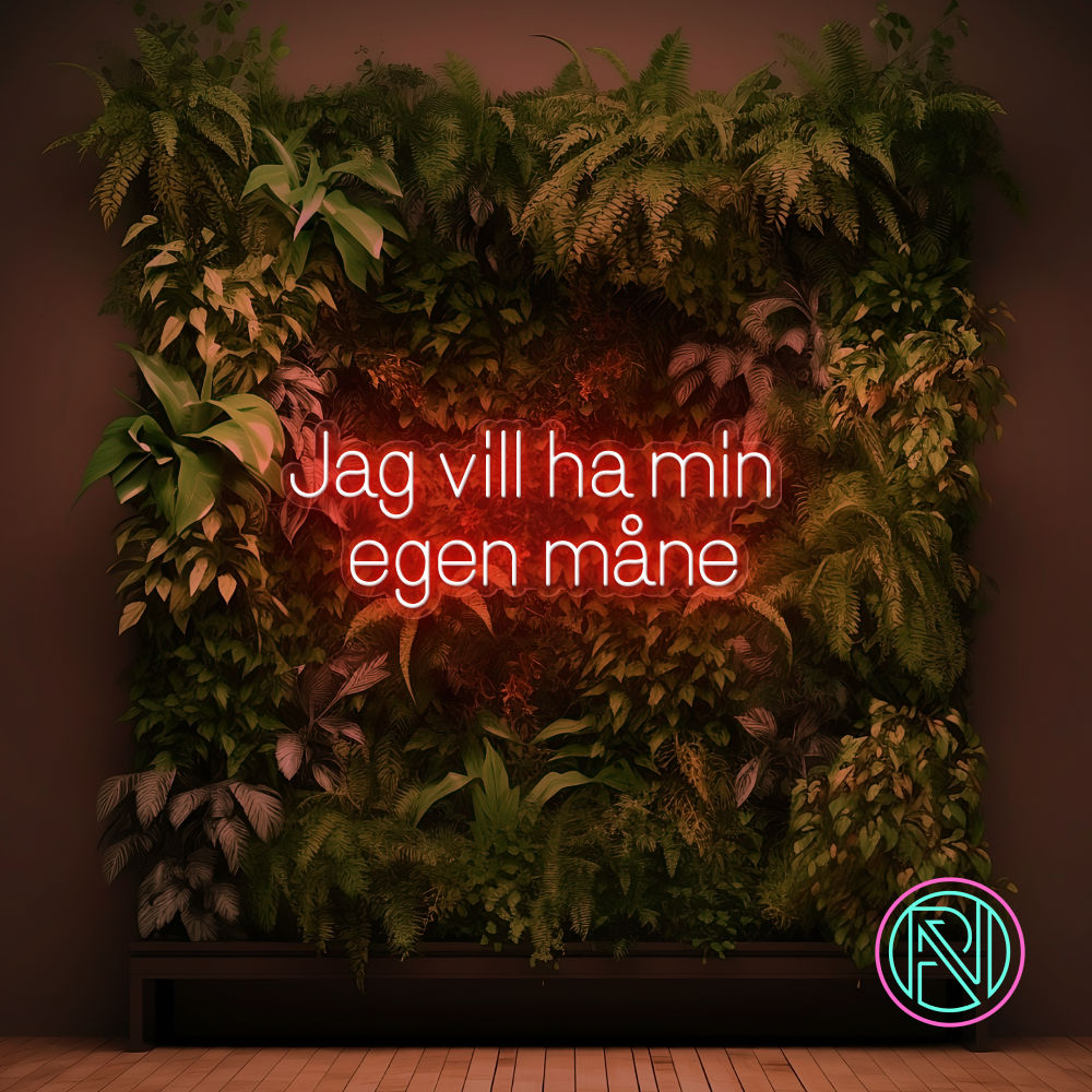 Skap en magisk stemning i rommet med vårt 'jag vill ha min egen måne' led neonskilt. Dette skiltet tilbyr en personlig touch med sitt unike budskap, og er det perfekte tilskuddet til enhver innendørs setting. Velg din favorittfarge for å tilpasse neonopplevelsen og nyt et stilig og iøynefallende designelement i ditt hjem eller bedrift.