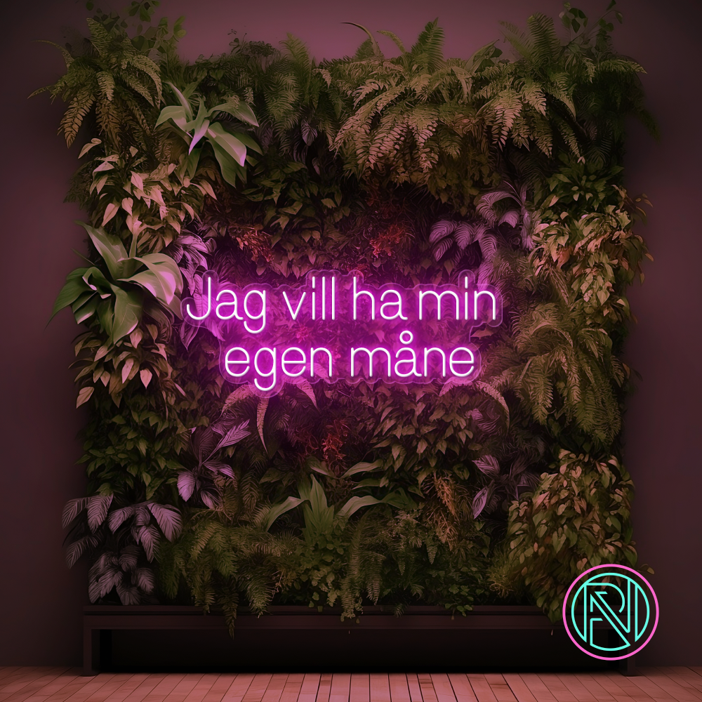 Skap en magisk stemning i rommet med vårt 'jag vill ha min egen måne' led neonskilt. Dette skiltet tilbyr en personlig touch med sitt unike budskap, og er det perfekte tilskuddet til enhver innendørs setting. Velg din favorittfarge for å tilpasse neonopplevelsen og nyt et stilig og iøynefallende designelement i ditt hjem eller bedrift.