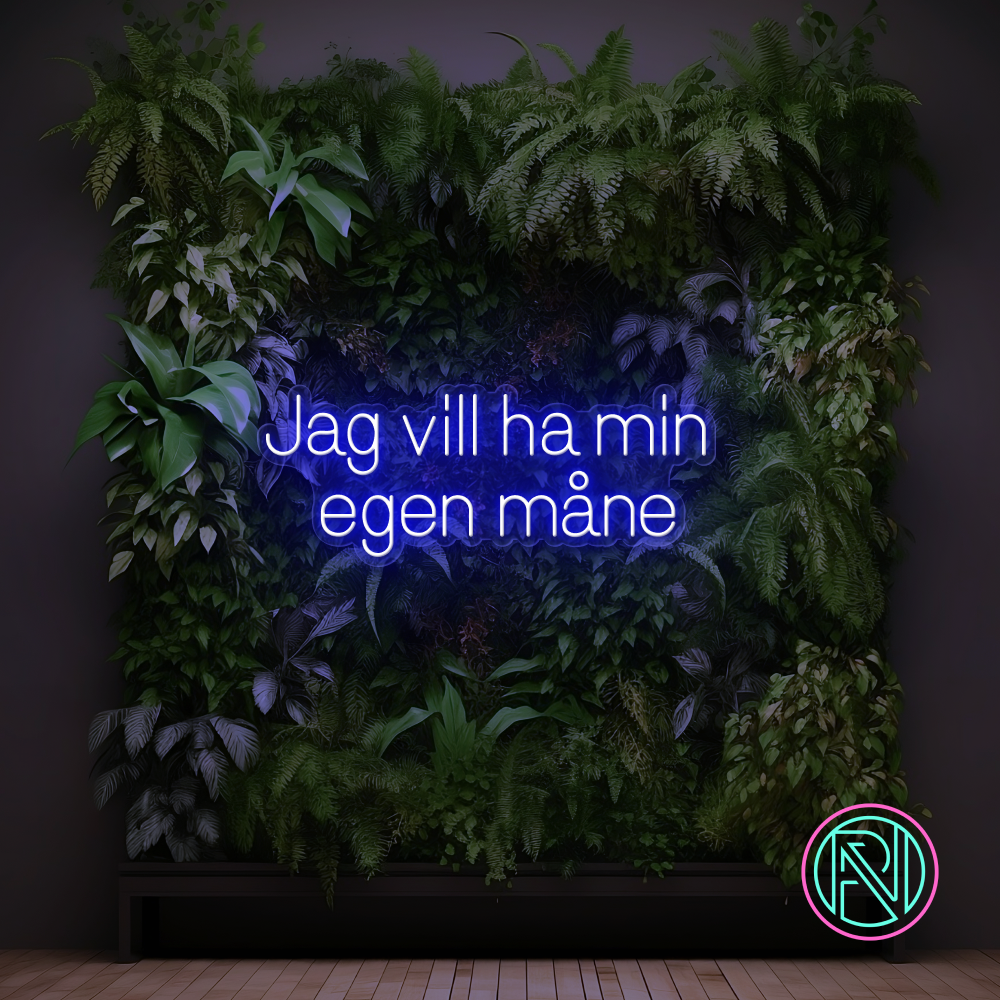 Skap en magisk stemning i rommet med vårt 'jag vill ha min egen måne' led neonskilt. Dette skiltet tilbyr en personlig touch med sitt unike budskap, og er det perfekte tilskuddet til enhver innendørs setting. Velg din favorittfarge for å tilpasse neonopplevelsen og nyt et stilig og iøynefallende designelement i ditt hjem eller bedrift.