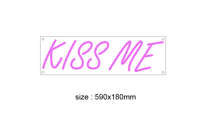 LED neonskilt «Kiss ME» i rosa, størrelse 590x180 mm
