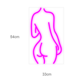 LED neonskilt i rosa neon, kvinnelig torso; 54 cm høy, 33 cm bred.