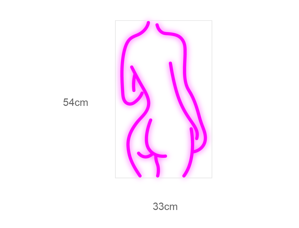 LED neonskilt i rosa neon, kvinnelig torso; 54 cm høy, 33 cm bred.