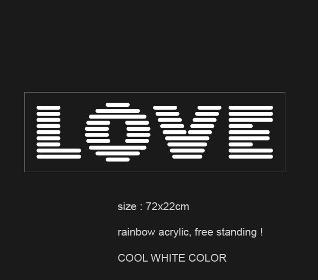 LED-neonskilt med LOVE-tekst, størrelse 72x22 cm og kjølig hvit lys