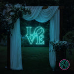 LED neonskilt med LOVE i turkis neonlys