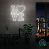 LED neonskilt med LOVE og hjerte, hvitt lys