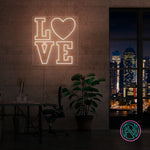 LED neonskilt med LOVE og hjerte, varmt hvitt lys